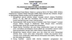 Imbas Debu Vulkanik, Bupati Lampung Utara Terbitkan SE: Sekolah Daring 7-8 September 2026